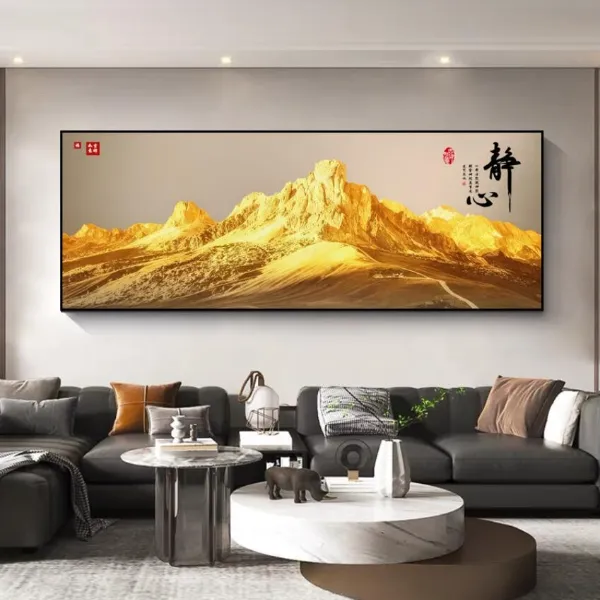 静心背靠金山沙发背景墙壁现代装饰画挂画横幅画平面晶瓷挂画