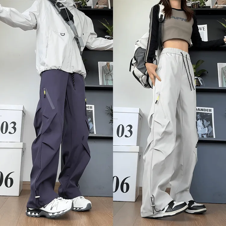 美式压褶工装裤男女秋季潮牌三防冲锋裤宽松大码百搭显瘦休闲裤子