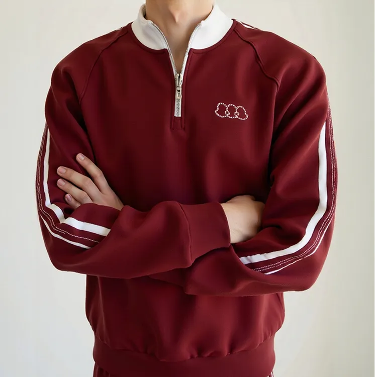 TERINELO/黛芮奈勒轻奢秋冬新款撞色半拉链卫衣男立领秋冬新款潮