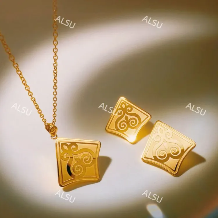 合金项链 ALSU原创经典新款民族风百搭轻奢项链耳钉两件套时尚