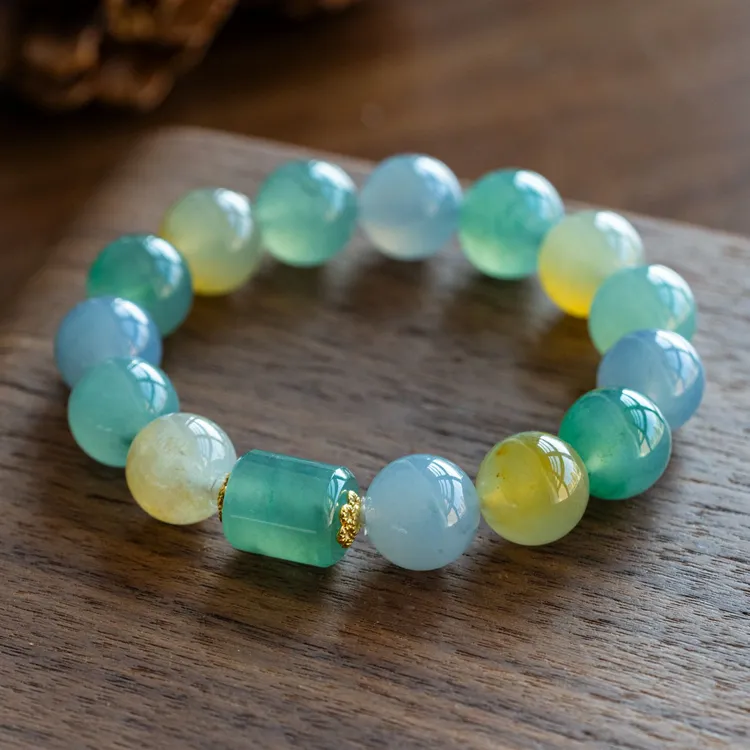 冰种多宝圆珠手串翡翠男款手串 缅甸天然A货翡翠时尚单圈渐变渐变