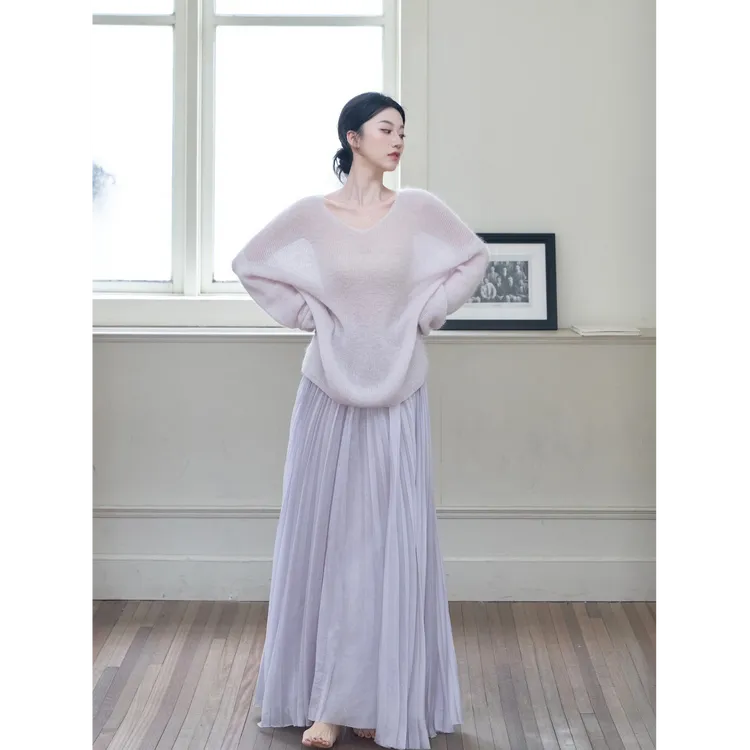 慵懒风松弛感V领毛衣半身裙两件套装减龄早春穿搭一整套女装2025