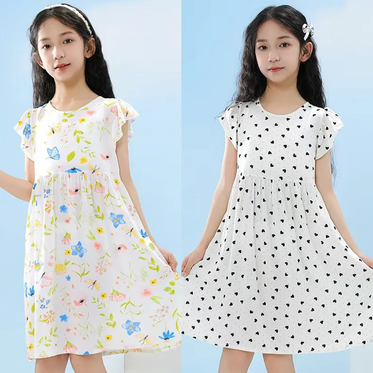 女童睡裙棉绸夏季薄款儿童连衣裙子碎花洋气公主中大童睡衣家居服