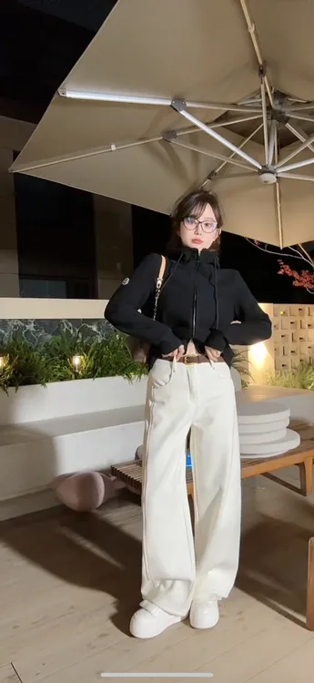 YX五KZ202512022新款米色加绒弯刀裤显瘦时尚休闲