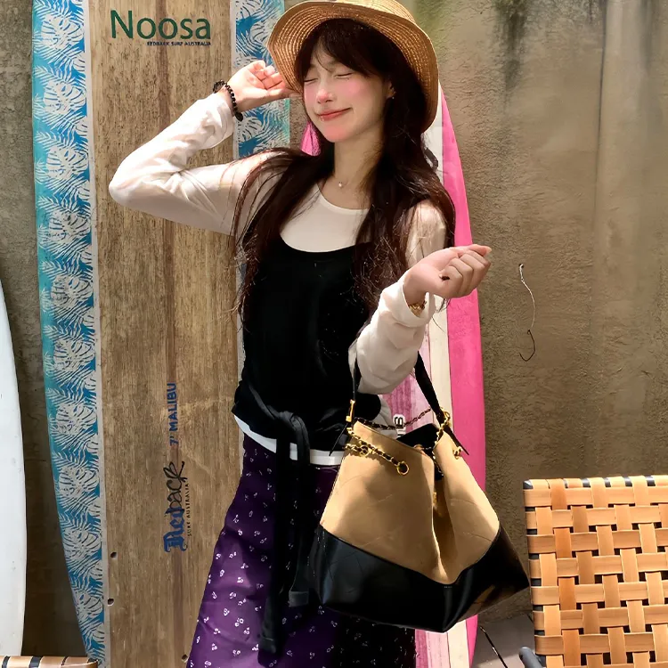 QYao Girls韩系叠穿两件套上衣女2025初秋穿搭绑带打底长袖针织衫