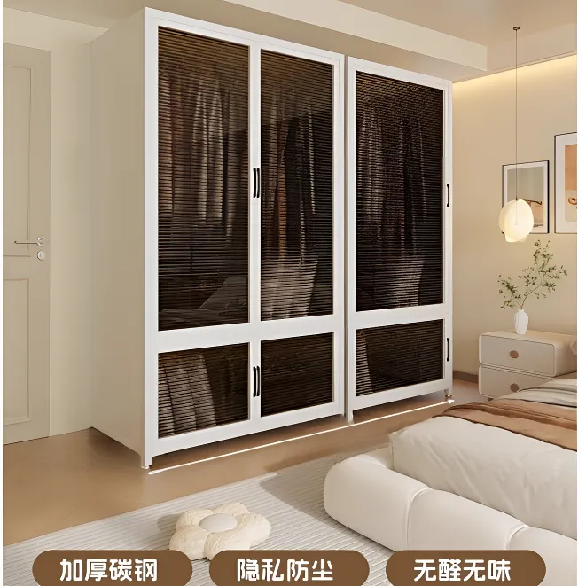 衣柜家用卧室金属衣柜出租房简易组装钢制衣柜轻奢防尘透明衣橱