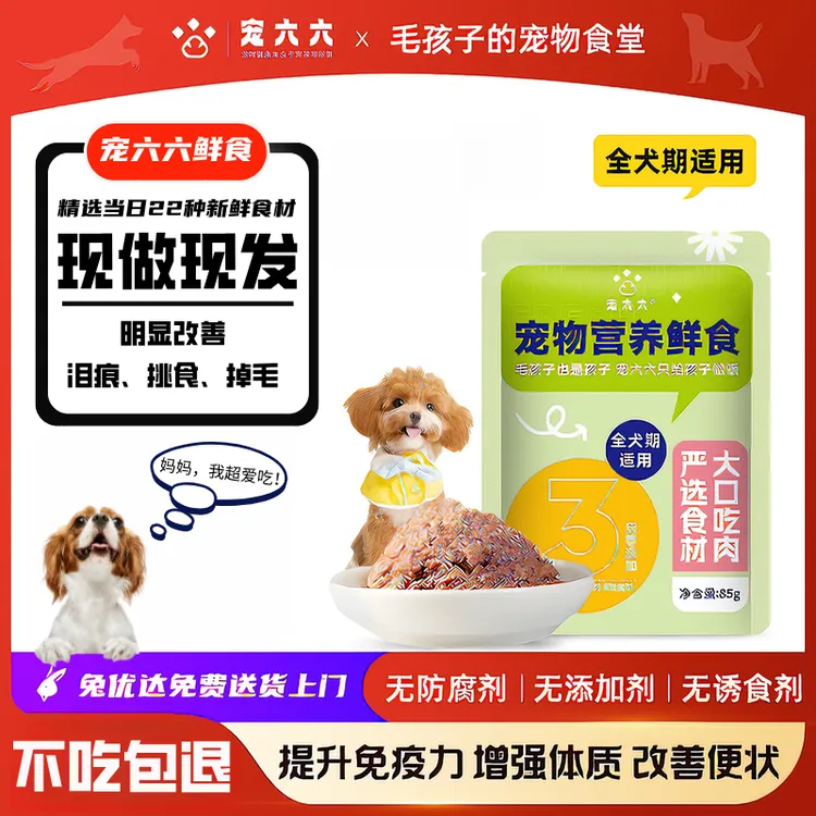 宠六六狗饭宠物营养鲜主食餐包现做现发增肥补水湿粮幼犬成犬囤货