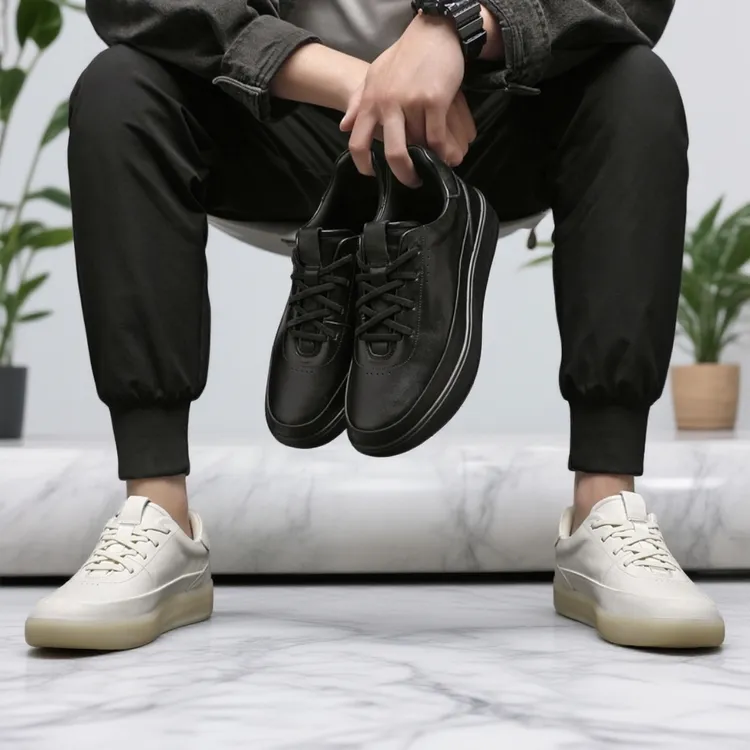 品牌【馭子鸟】头层牛皮小白鞋男新款透气百搭软底休闲运动风德训鞋