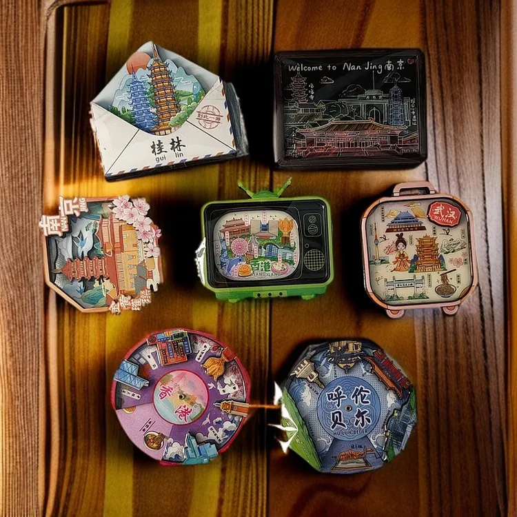 [立体冰箱贴]-创意潮玩盲盒木质-流沙磁性冰箱贴