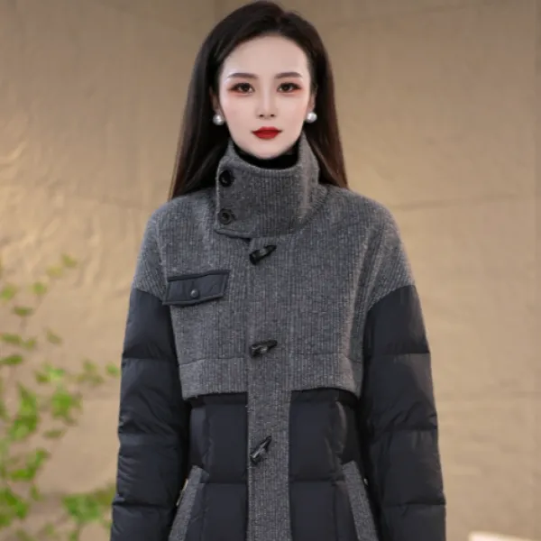 新款洋气撞色拼接时髦百搭气质加厚保暖羽绒服M-4XL