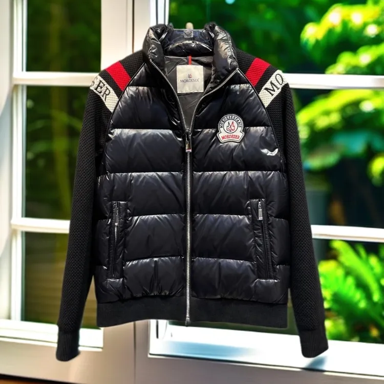 娜罗普西羽绒服男潮牌时尚针织袖拼接保暖立领白鸭绒夹克男装新款