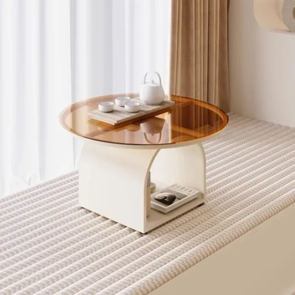 野盟奶油风飘窗台圆形小桌子榻榻米坐地小茶几卧室阳台学习矮桌