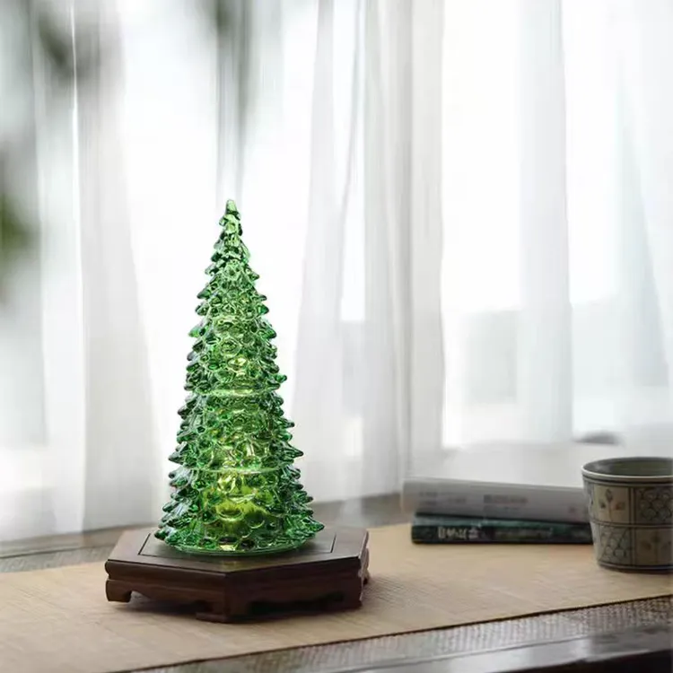 绿色圣诞树装饰品氛围灯小夜灯浪漫节日电池款玻璃摆件
