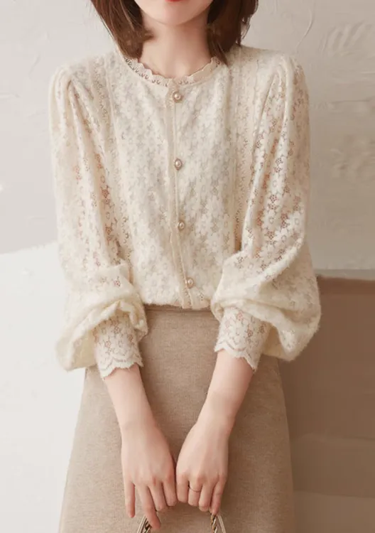 休闲风法式加绒蕾丝衫大码女装时尚百搭秋冬镂空宽松小香风外套女