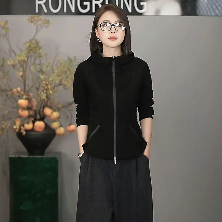 溶溶【简系日常】RONGRONG 显瘦双拉链口袋休闲连帽卫衣YMQ3852W