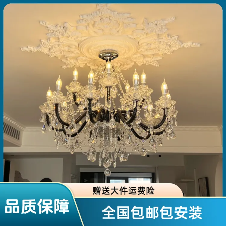 法式复古客厅黑色水晶吊灯美式中古餐厅复古高级感别墅房间主卧灯