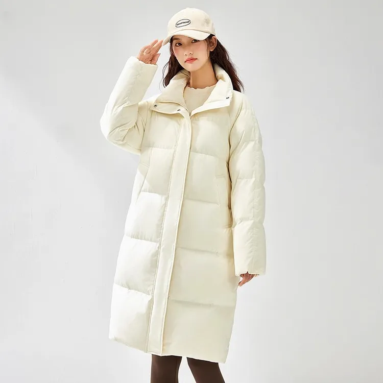 纪诗哲女装时尚立领长款过膝羽绒服女新款冬季百搭直筒宽松外套