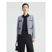 【晨粉专享价】百搭秋季格纹拼接圆领开衫小个子短外套女