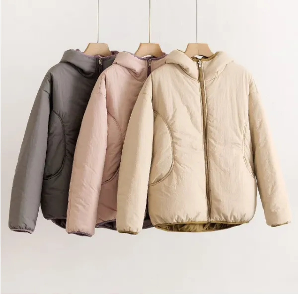 小暖炉！25新款冬季两面穿纯色棉服保暖显瘦加厚休闲连帽棉衣