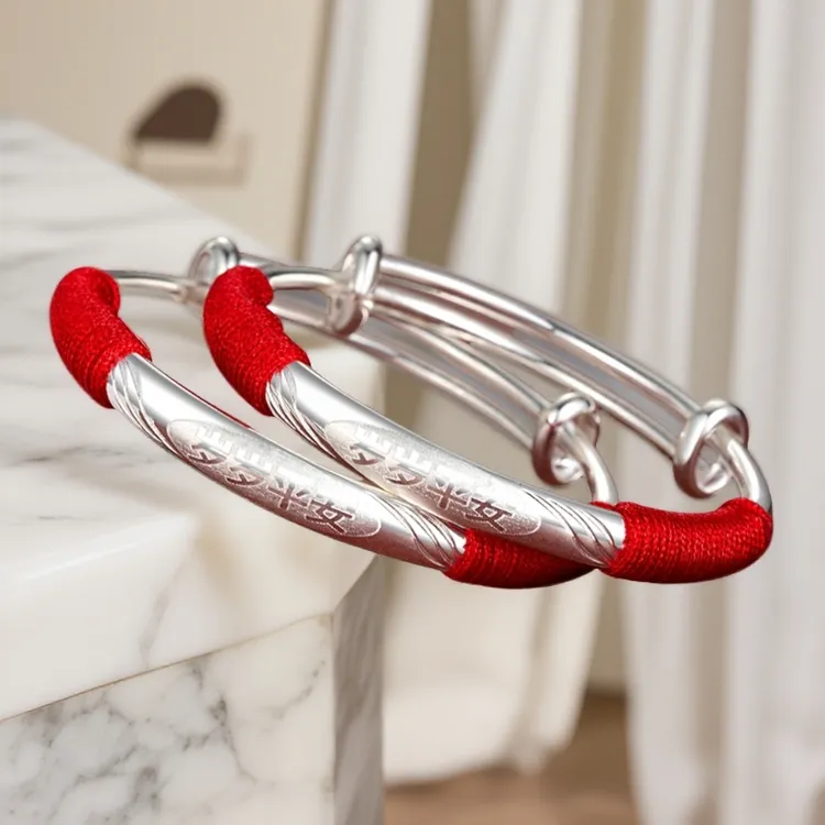 足银手镯 婴儿银手镯9999实心足银对镯新生儿宝宝银镯子999纯银