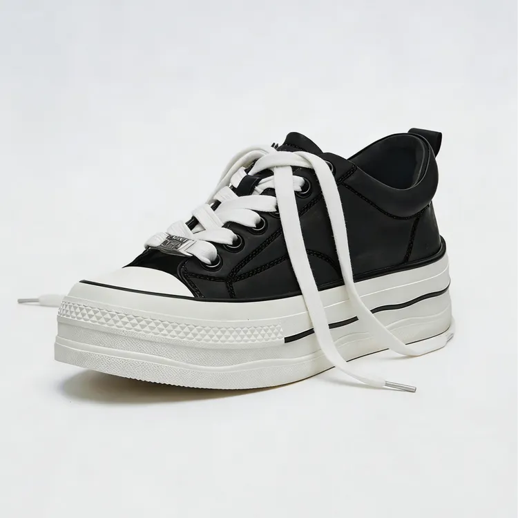 休闲风板鞋拼接透气时尚休闲鞋黑色鞋子潮流厚底韩版