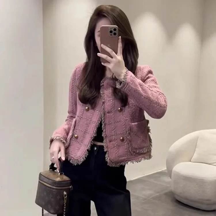 早秋新款爆款小香风名媛外套女小个子女款短款粗花呢气质正肩上衣