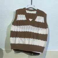 条纹v领马甲背心秋夏外穿无袖针织别致上衣1201#
