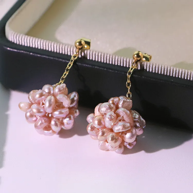 原创白色、紫色天然珍珠球耳钉女气质温柔耳环清新甜美高级感耳坠