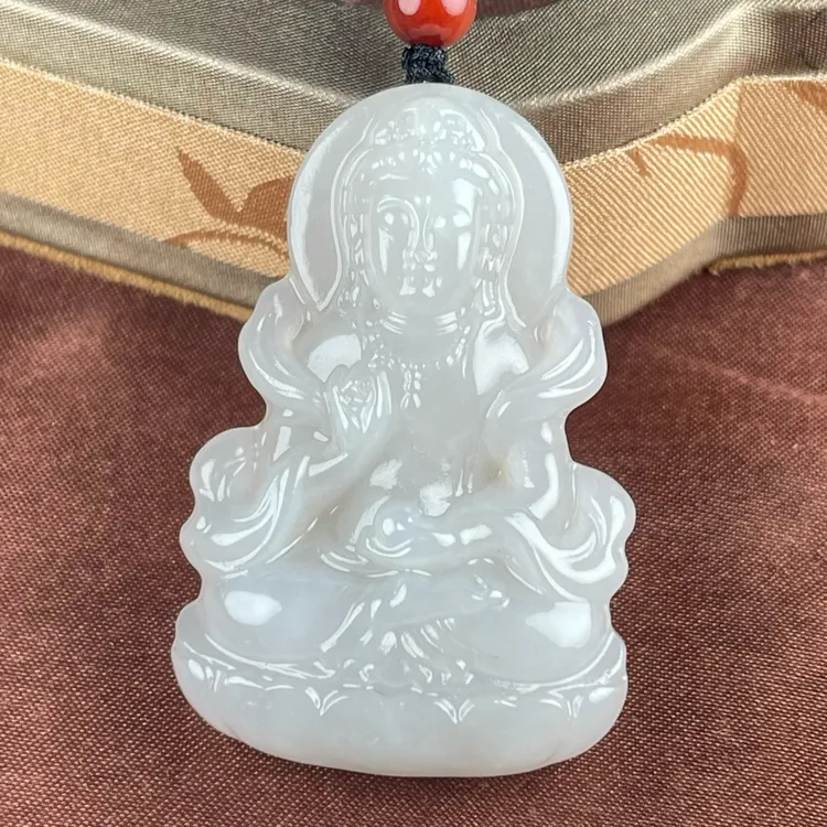 天然和田玉烟紫色观音吊坠男士玉观音菩萨项链挂件男款观音玉坠