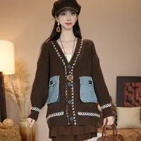 唐乐乐｜25new新款高级感牛仔拼接遮肉显白开衫毛衣 BF1975