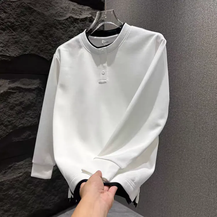 2025秋冬新款假两件男士卫衣休闲简约纯色圆领潮流上衣长袖打底衫