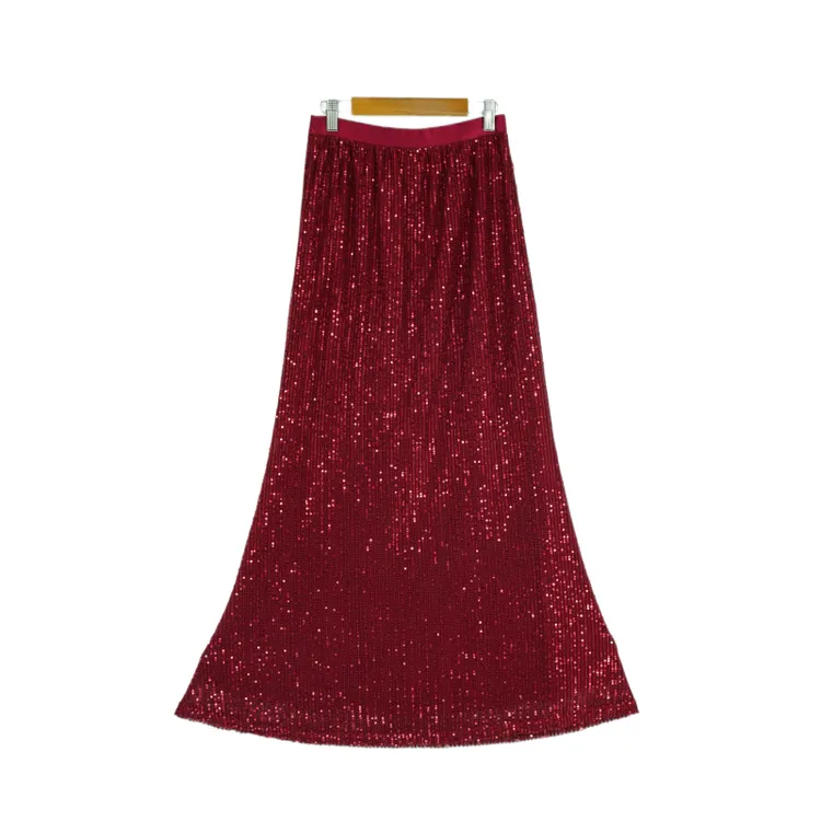 秋款过膝A字裙刺绣亮片鱼尾裙半身裙（有里布有口袋，有85和95裙长）