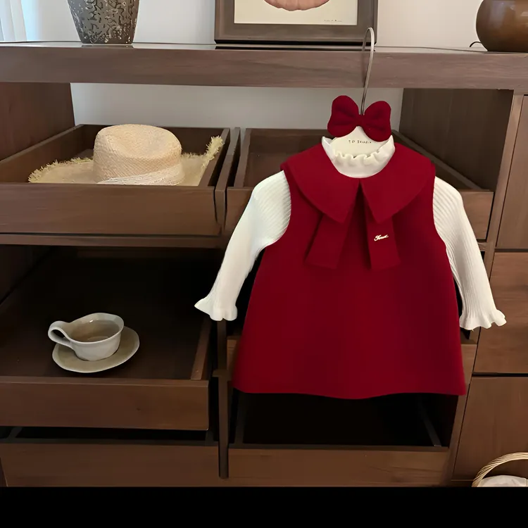 超正女宝周岁生日礼服A版蝴蝶结呢子背心裙拜年服