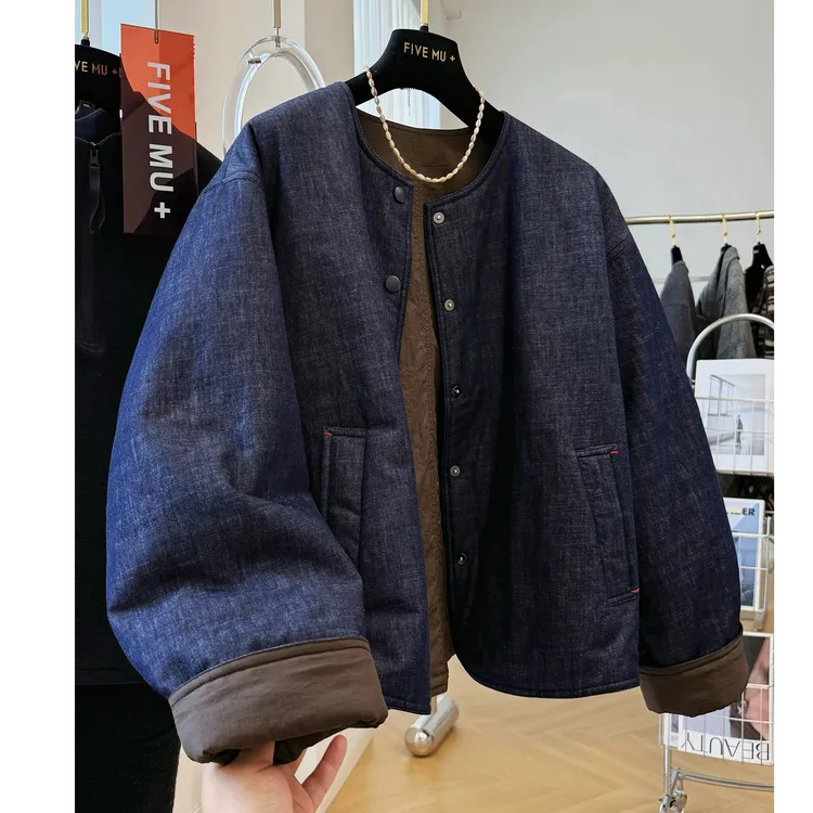 韩系高级感独特别致巨好看的夹棉短款牛仔外套女秋冬休闲棉服棉衣