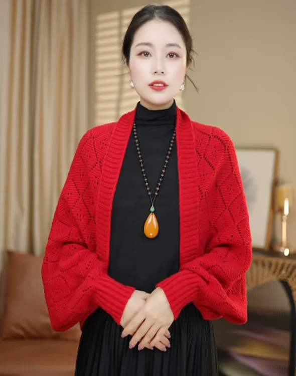 【百搭针织披肩】秋冬季澳绒混纺毛衣蝙蝠袖开衫宽松外套