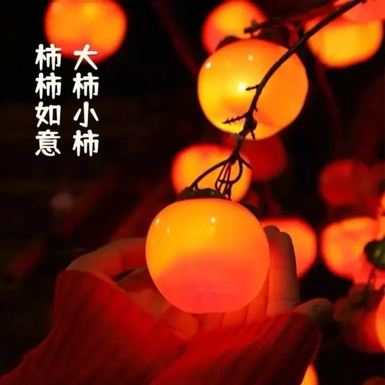 2026新款太阳能柿子灯户外庭院红灯笼灯串春节过新年挂树装饰