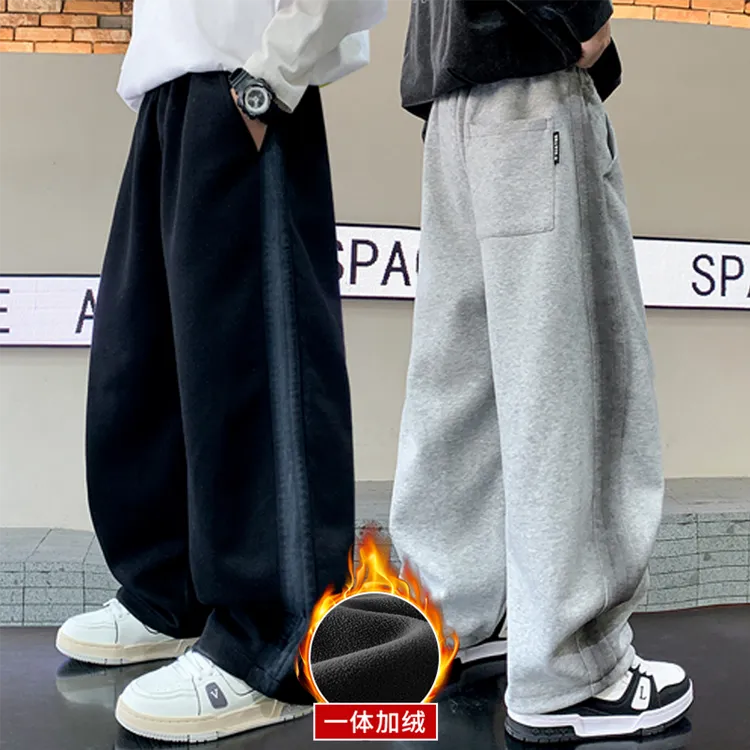 男童裤子阔腿裤秋冬款2025新款儿童冬装运动裤中大童加绒卫裤帅气