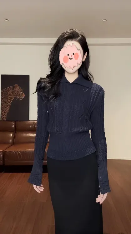 翻领麻花下摆收腰显瘦百搭针织上衣毛衣女 YSA89202