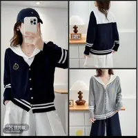 大码秋装新款韩版胖mm海军领刺绣假两件针织开衫学院风毛衣2635