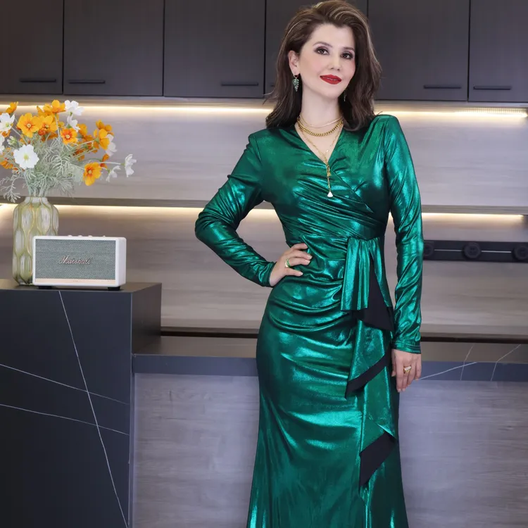 MUBINE 新款高端气质精致轻奢长袖荷叶边晚礼服 23264（特价）