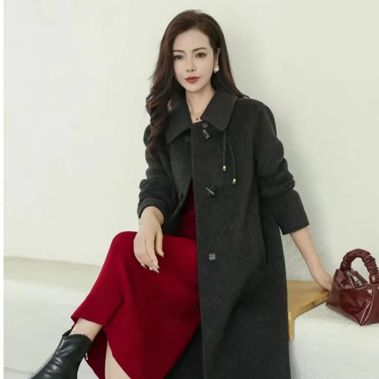 新年战袍时尚百搭中长款秋冬款双面呢大衣