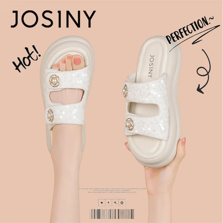 卓诗尼白色凉拖鞋女2025新款夏季高级感外穿时尚厚底小香风一字拖