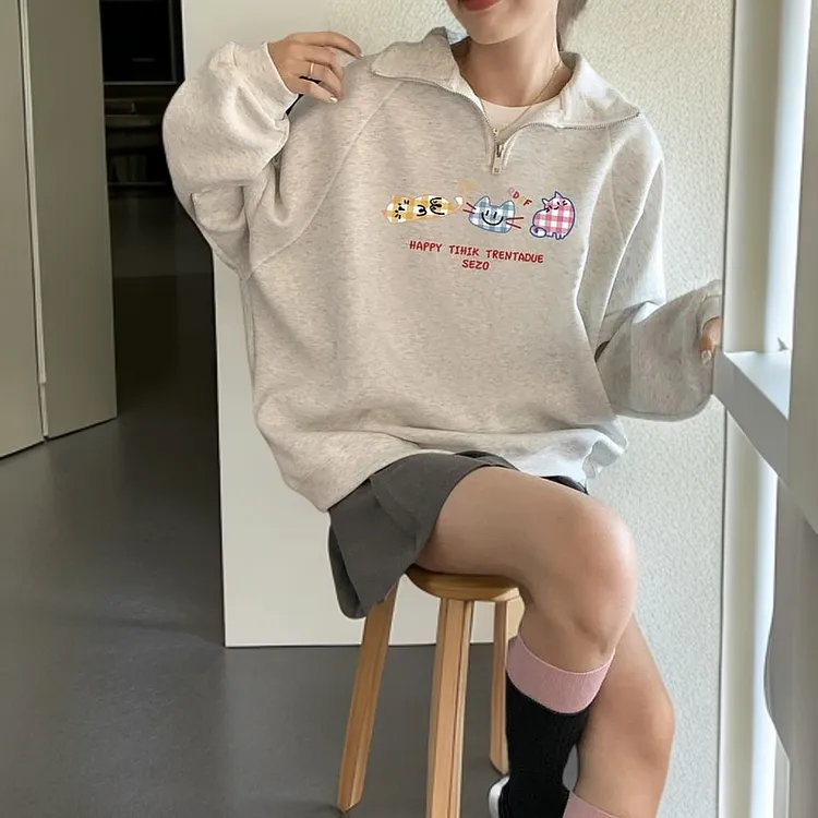 慵懒ins风韩版高级感大码宽松盖屁股卫衣女秋冬半拉链设计感上衣