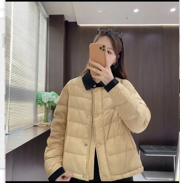 自制女装鸭绒羽绒服轻薄短款DYW9909秋冬翻领撞色鸭绒外套时尚