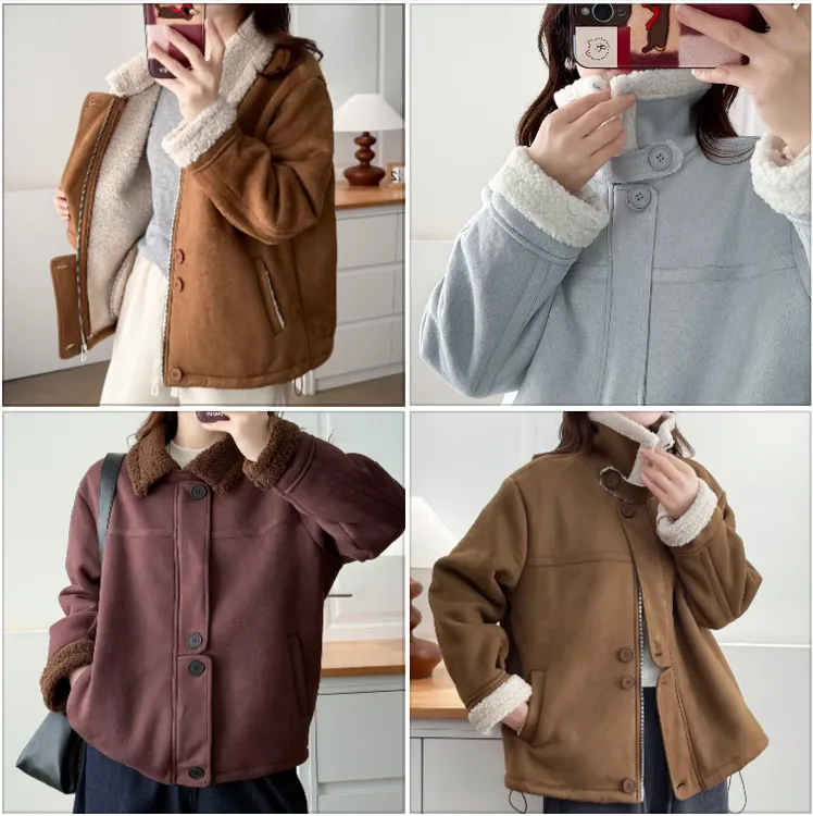 微胖MM秋冬新款加厚麂皮绒仿皮毛一体外套女大码宽松百搭保暖上衣