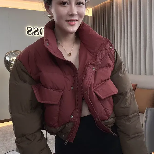【耿老板2004#P】韩版时尚撞色设计精致短款显高面包服女羽绒服