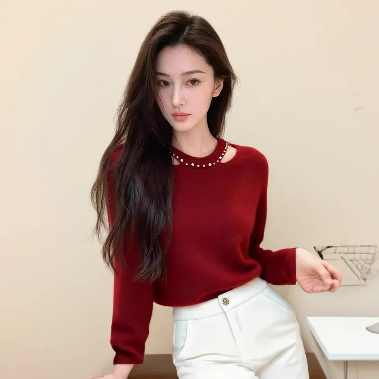秋冬漂亮红色毛衣女2025秋冬新款圣诞新年穿搭打底针织超好看上衣