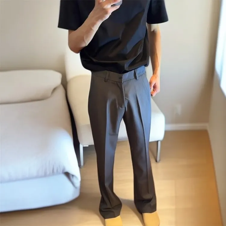 高级百搭修身西裤男士阔腿垂感窄版直筒裤新款商务正装休闲长裤子