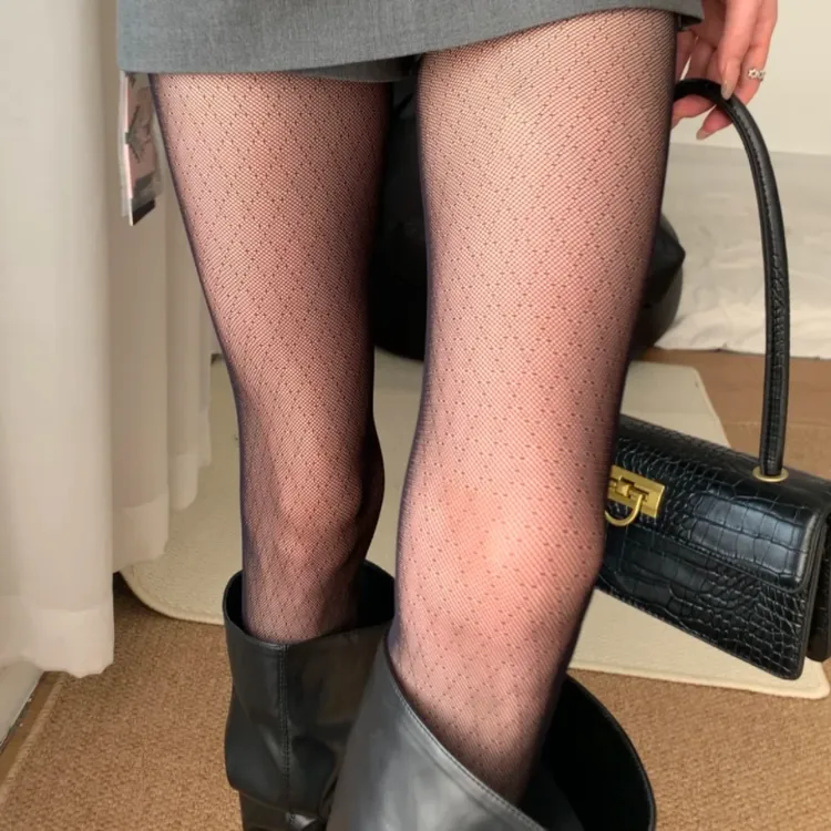 黑丝袜腿袜女菱格连袜裤超薄高透性感网袜显瘦菱形格丝袜