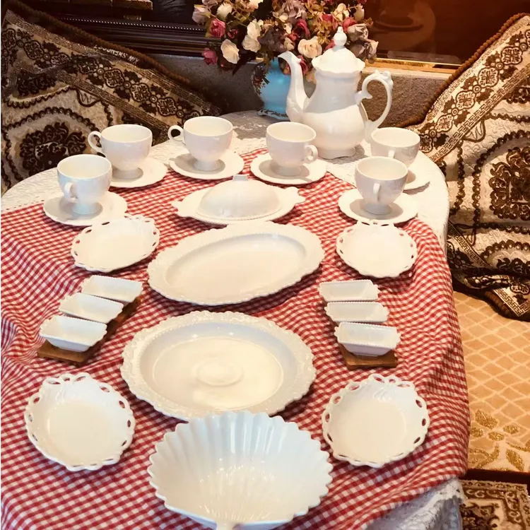 新疆包邮家用陶瓷酒店早餐杯碟餐具套装磨砂易清洗色釉复古风浮雕